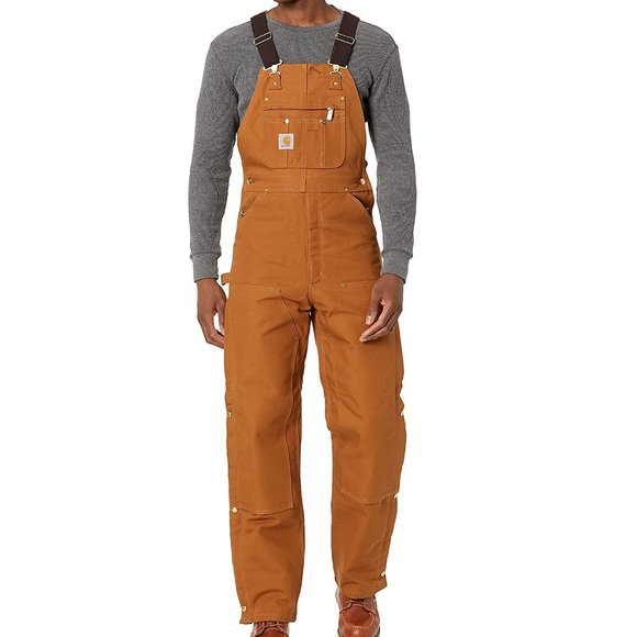 NWT Carhartt Men Quilt Lined Zip 2 Thigh Bib Overall Brown $160 44x34 R41 II056